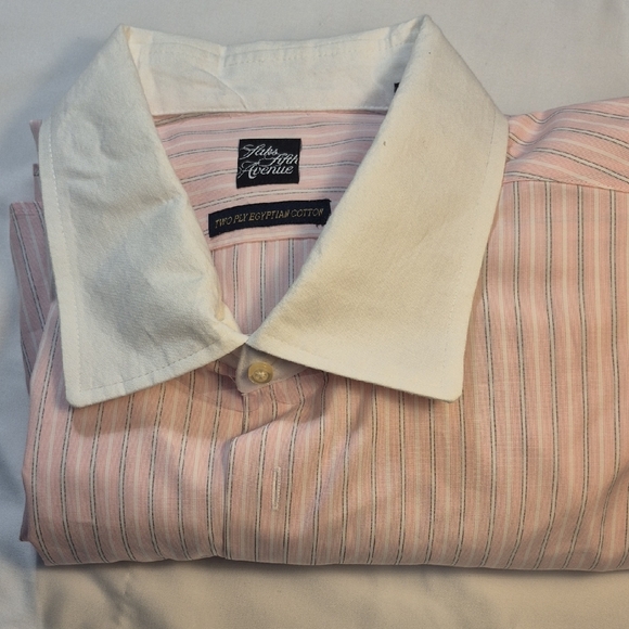 Saks Fifth Avenue Luxury Long Sleeve Pink and White Striped Mens Dress Shirt - Picture 9 of 11